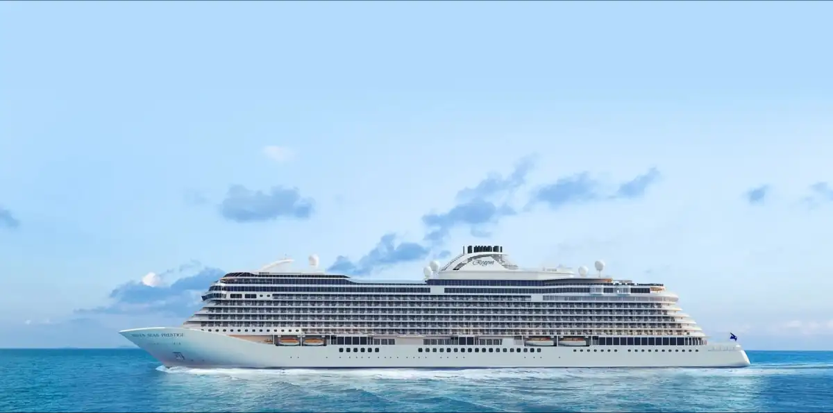 A large cruise ship on calm water